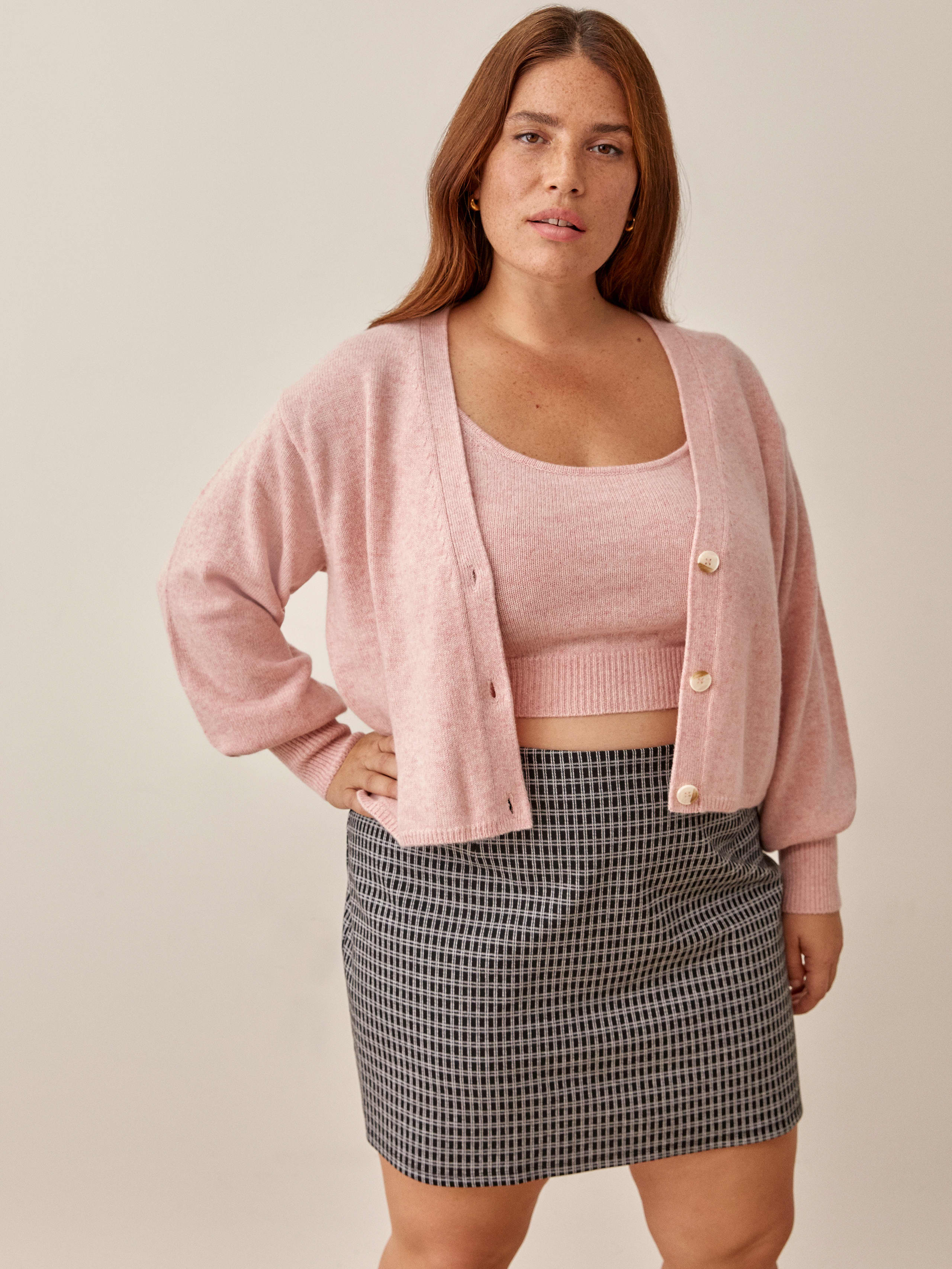 Blush Varenne Cashmere Tank And Cardi Set Es