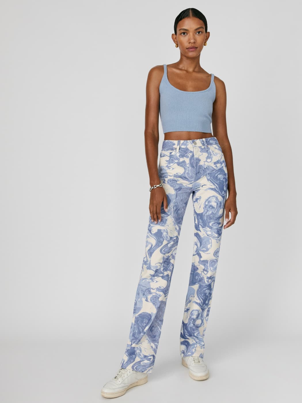Marble High Rise Straight Long Jeans