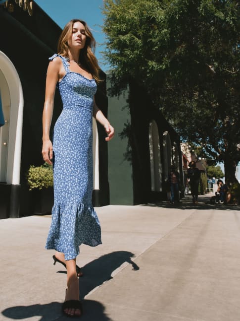Reformation blue floral dress clearance