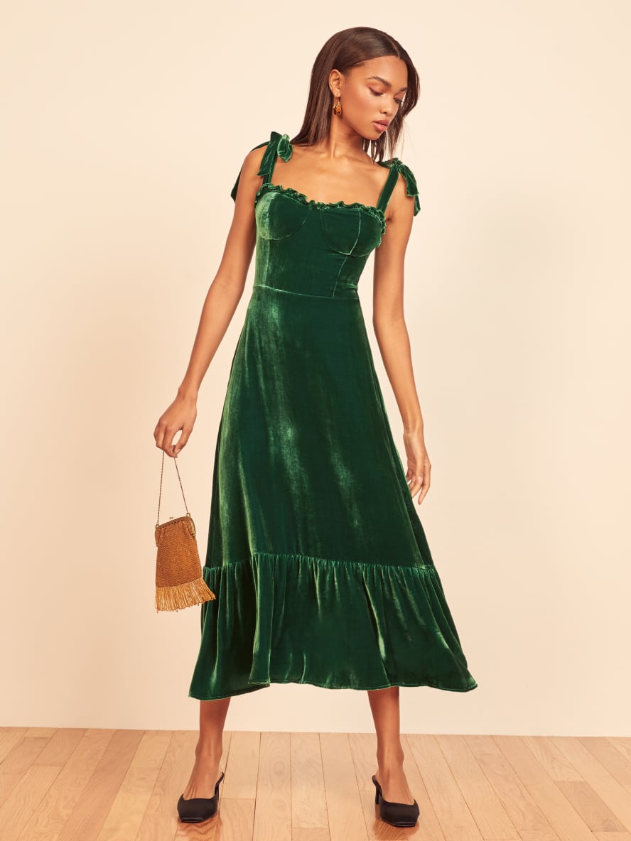 Antoinette tie strap velvet midi dress clearance