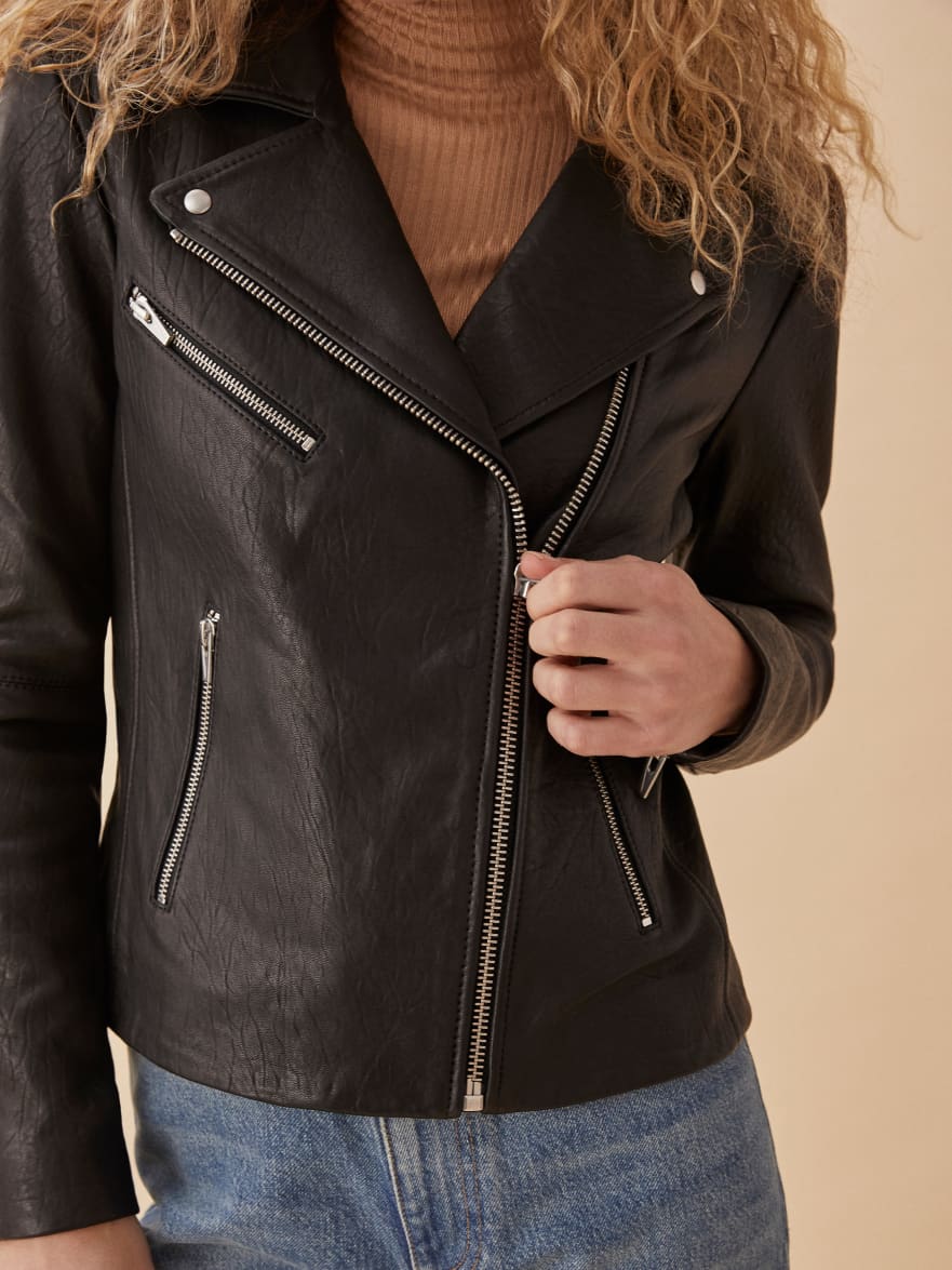 Veda Bad Leather Jacket Long Sleeve, Leather And Black