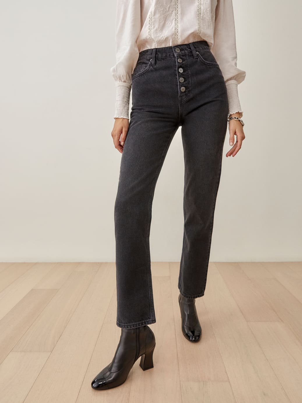High waist button fly jeans clearance