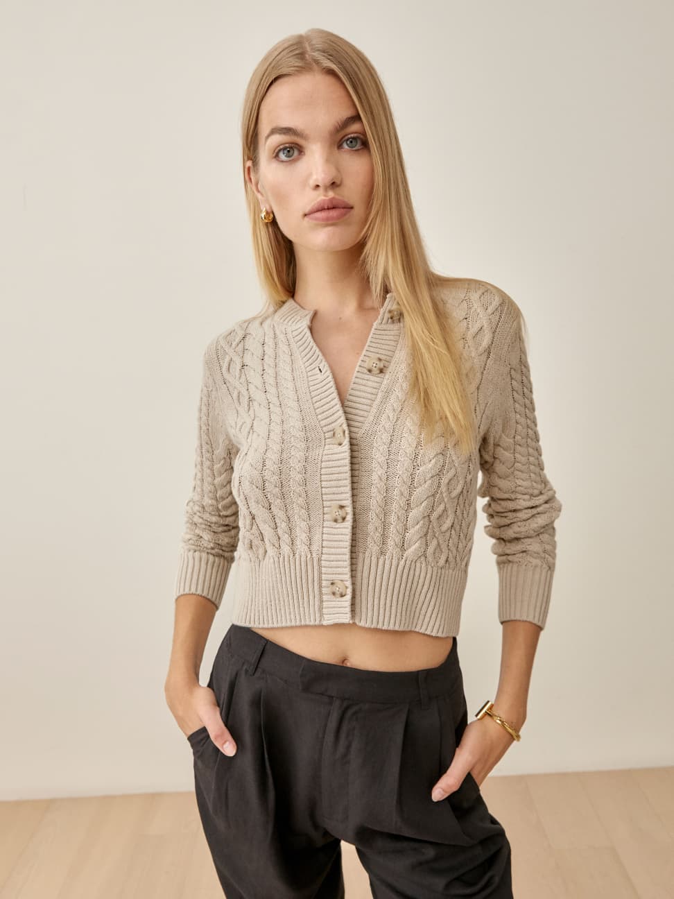 Fitted cable knit sweater clearance