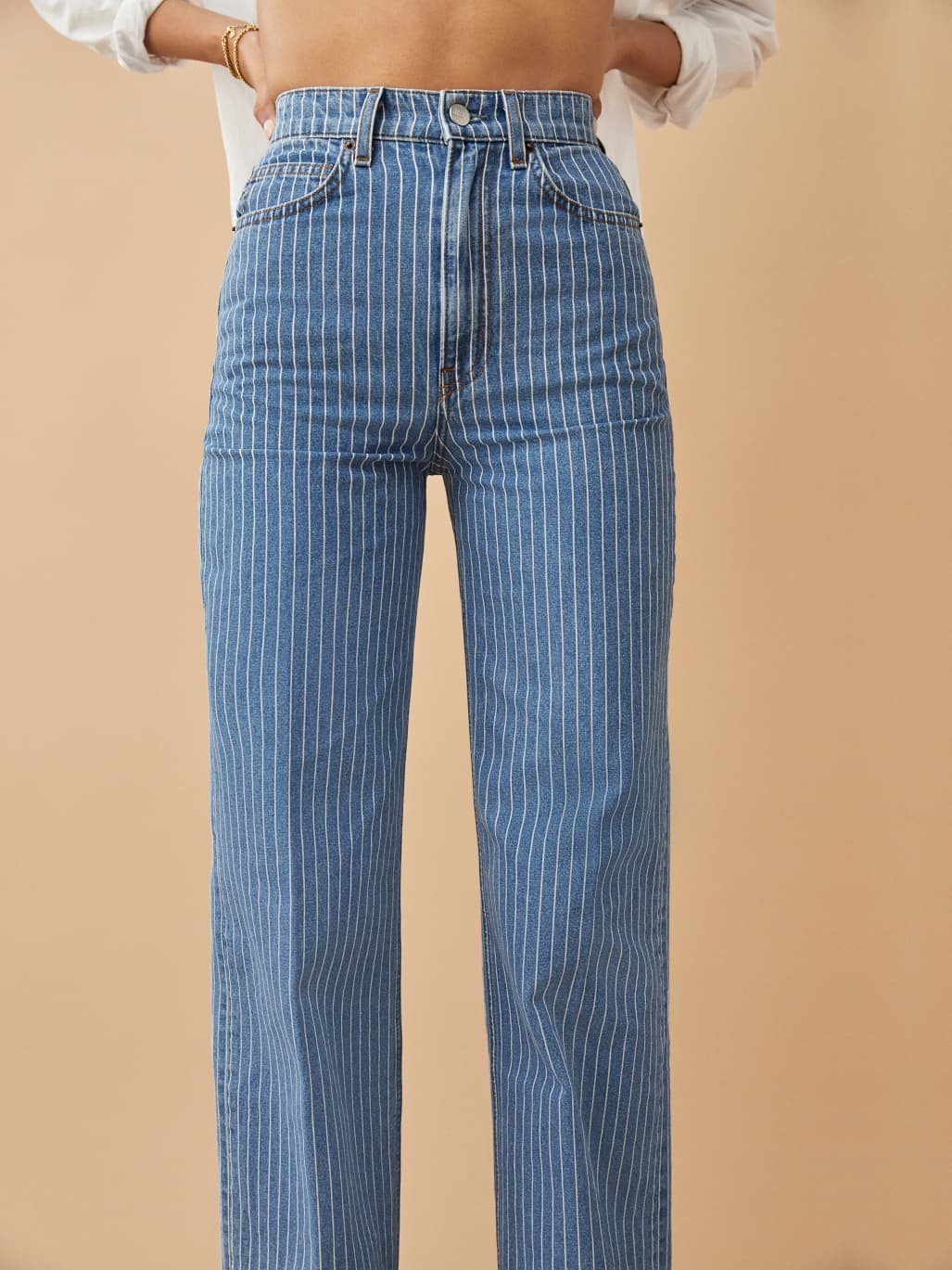 High waisted pinstripe jeans clearance