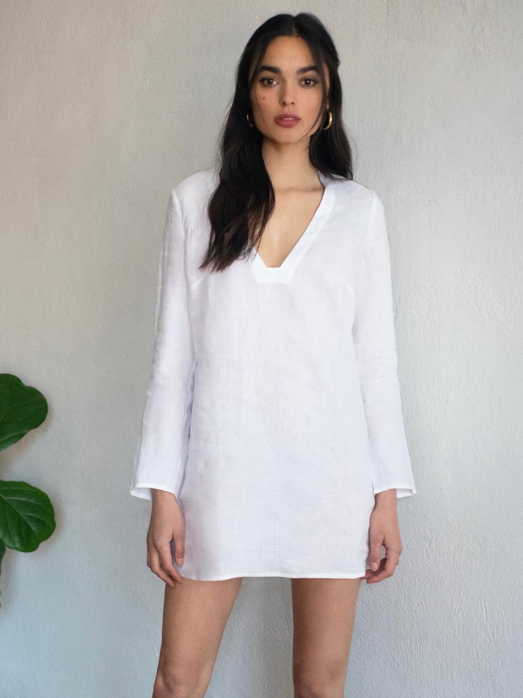 White long sleeve linen dress Clearance