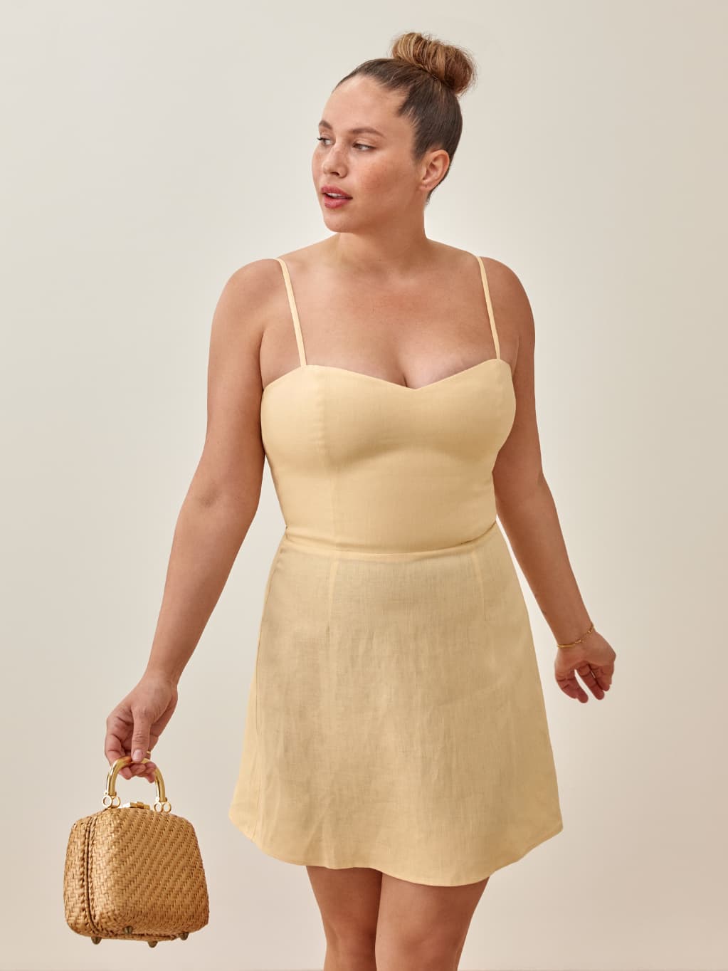 spaghetti strap linen mini dress