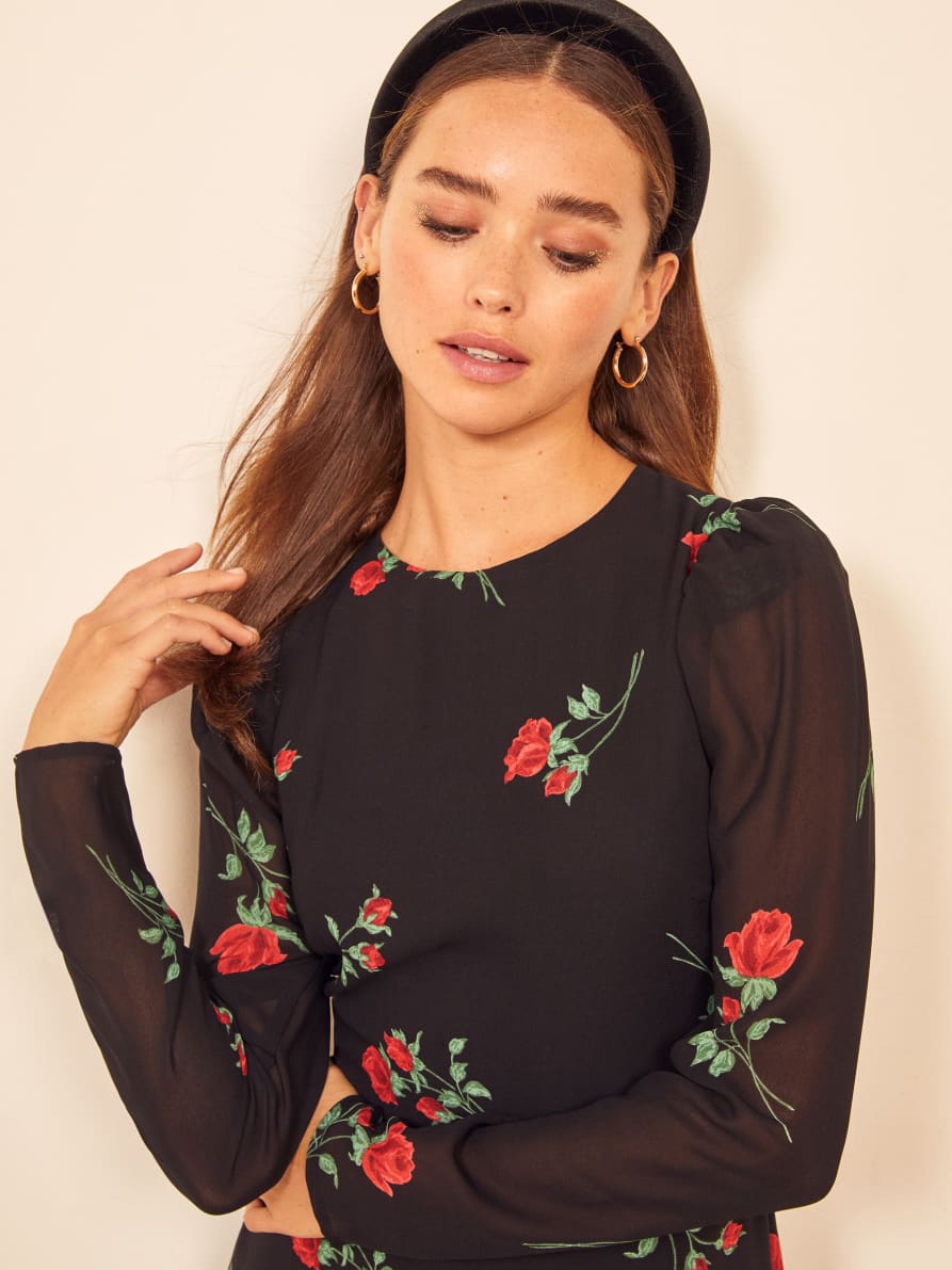 reformation red floral mini dress