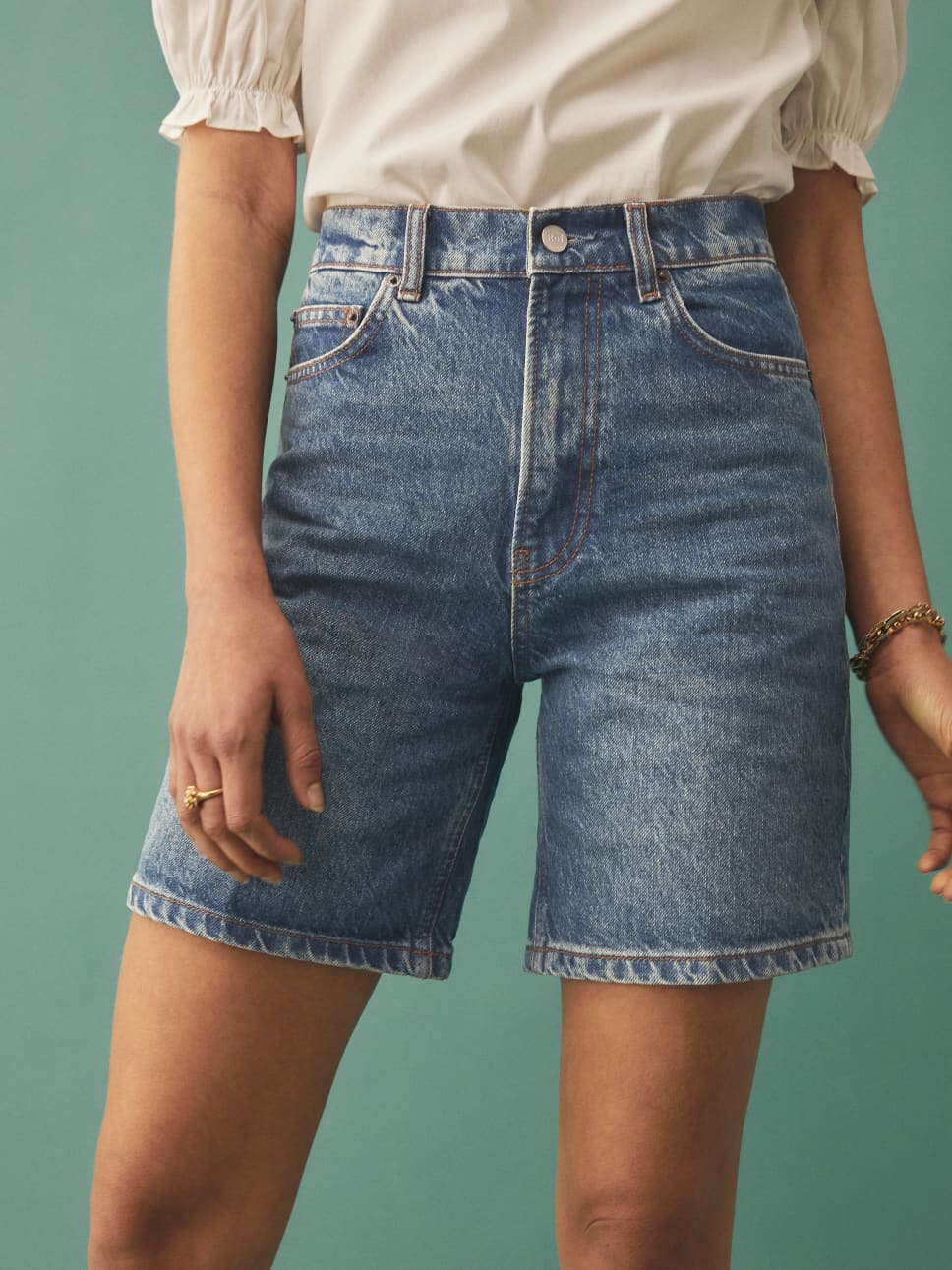 above the knee jean shorts