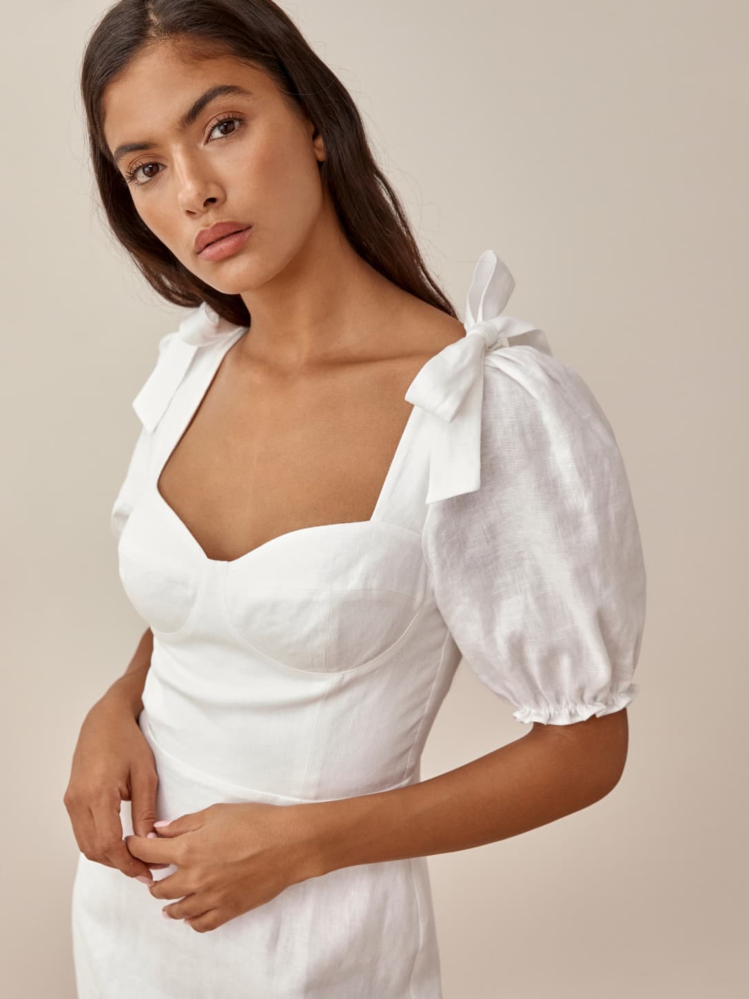 White short linen dress on sale