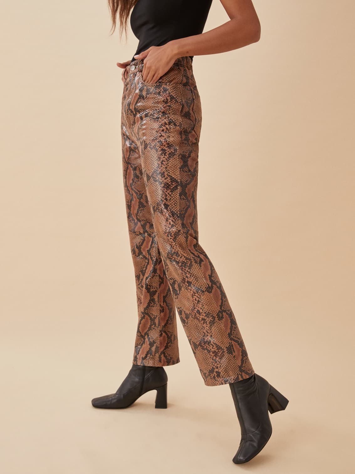 Snake print leather pants clearance