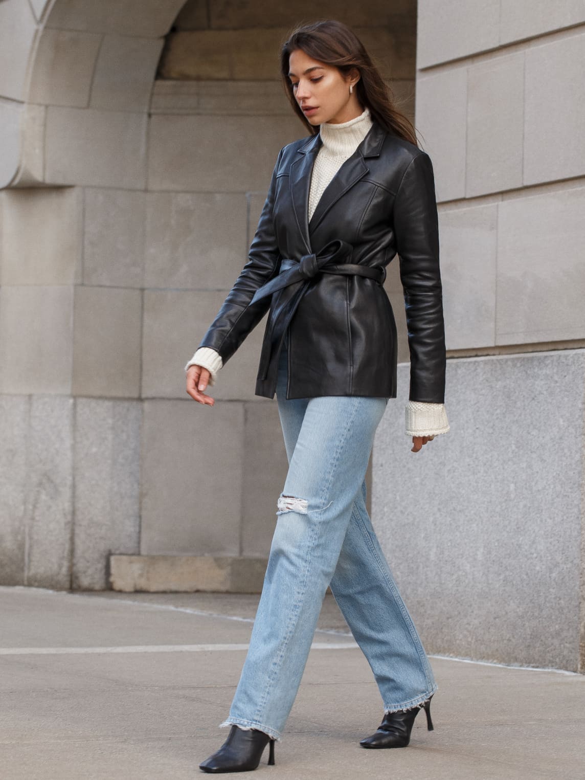Tie waist leather jacket Clearance