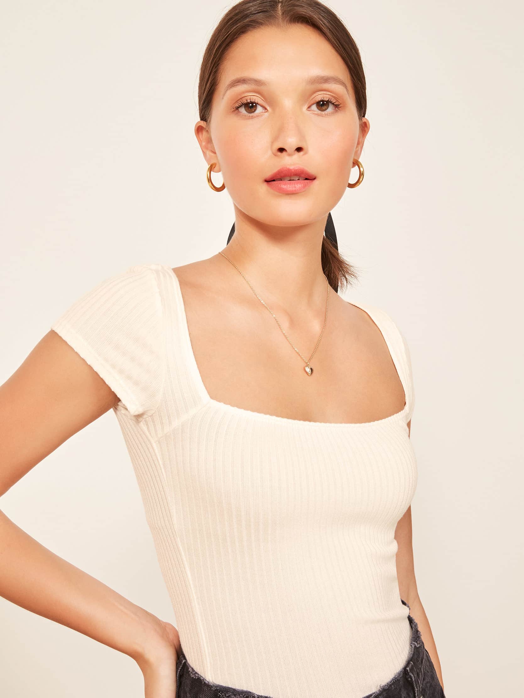 Bardot Top Short Sleeve Knit Reformation