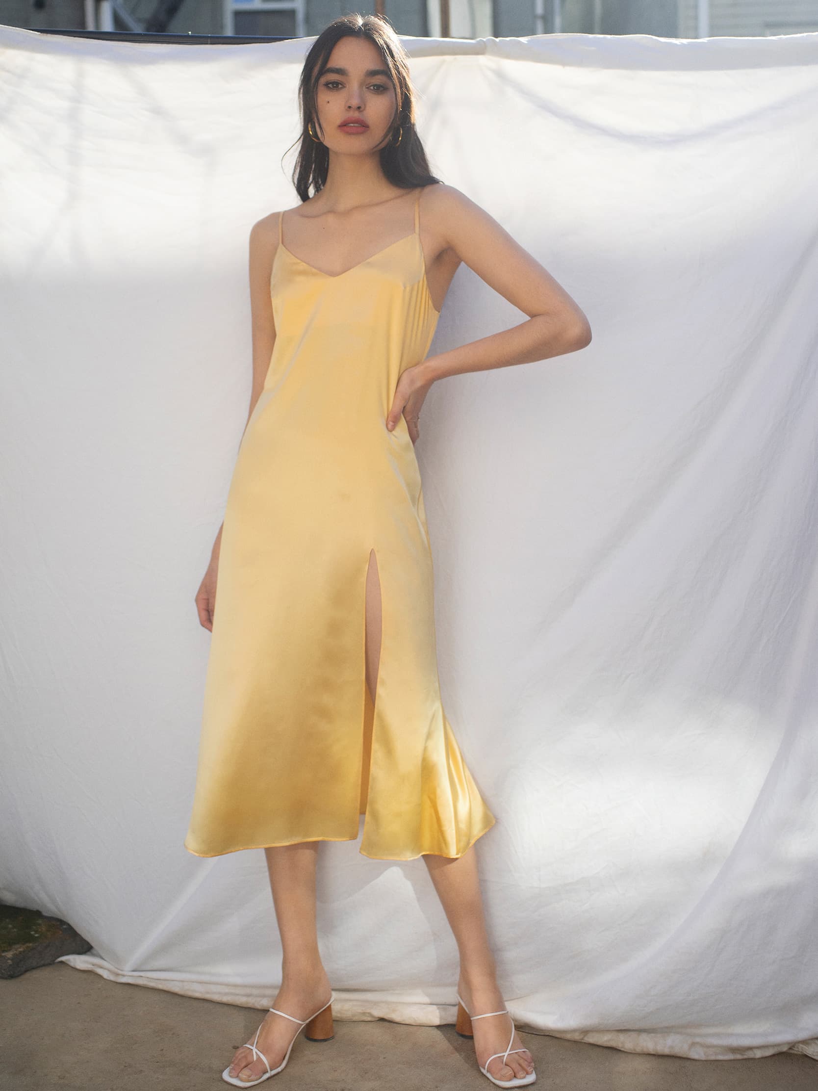 yellow silky dress