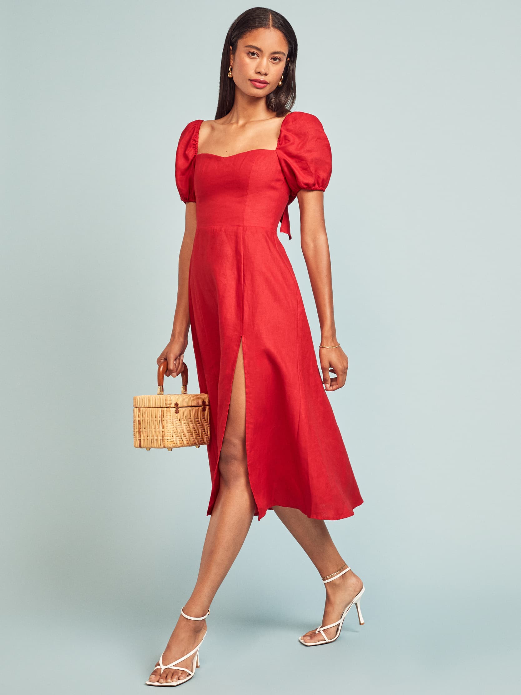 Denver Dress - Short Sleeve Midi Linen | Reformation