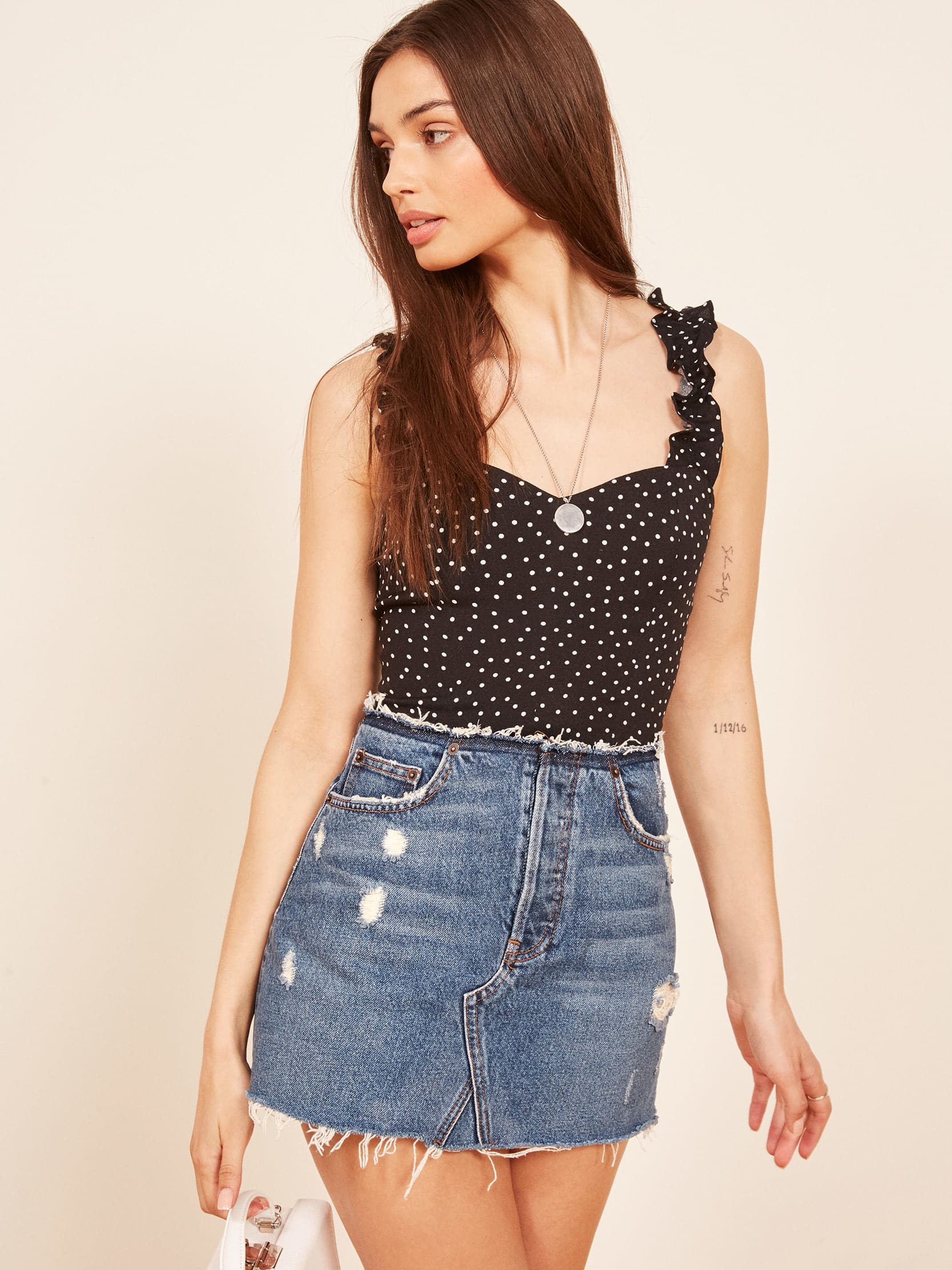 reformation jean skirt