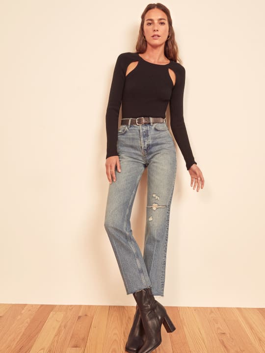 reformation embroidered jeans