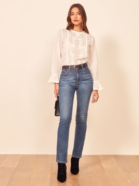 reformation embroidered jeans