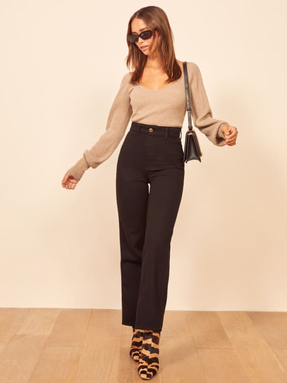 womens black wide leg jeans