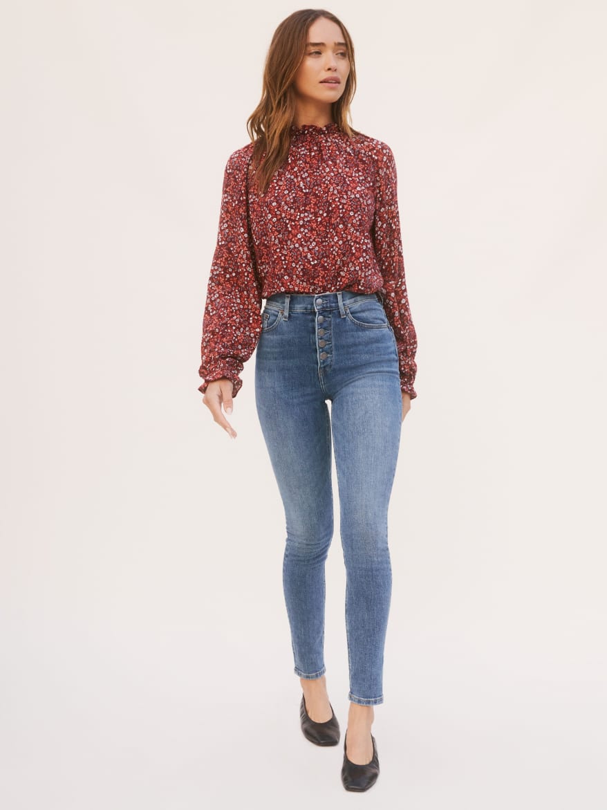button fly stretch jeans