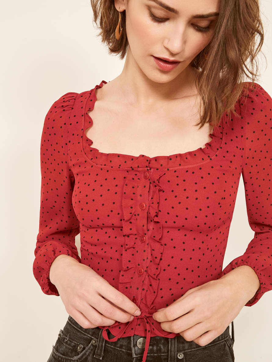 reformation red polka dot dress