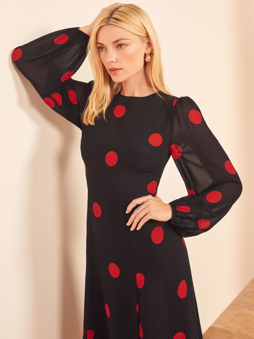 reformation red polka dot dress