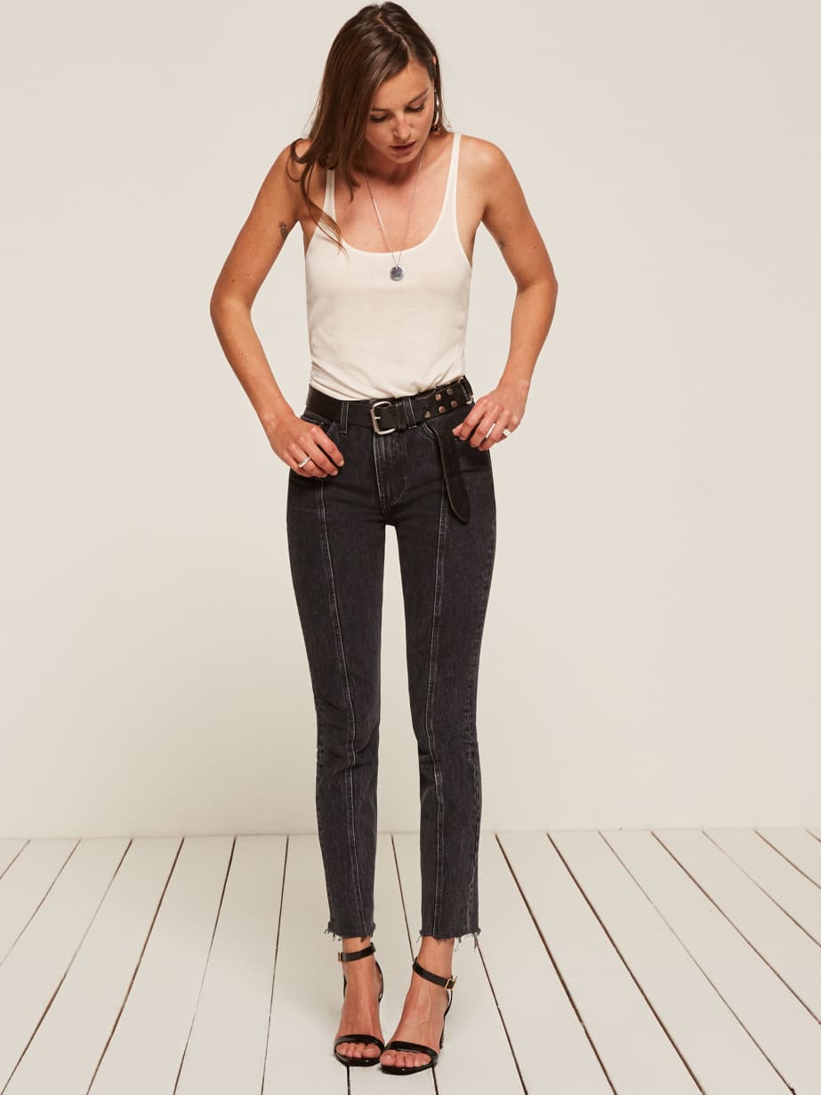 jeans with different coloured legs