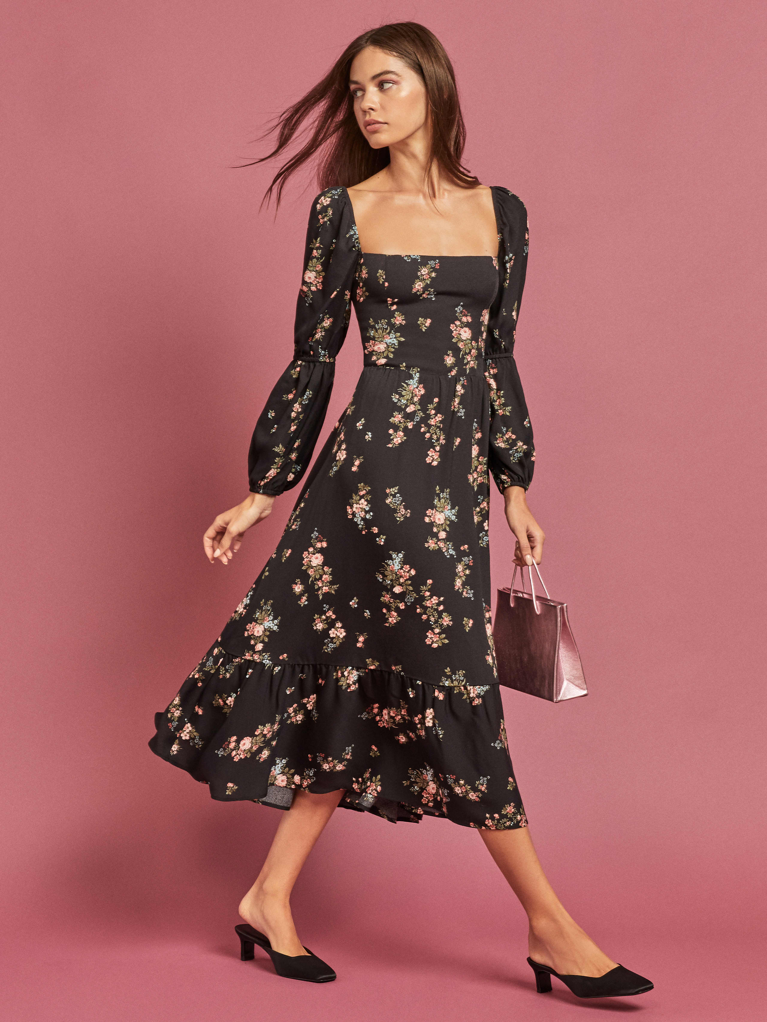 Mica Dress Long Sleeve Midi Crepe Reformation