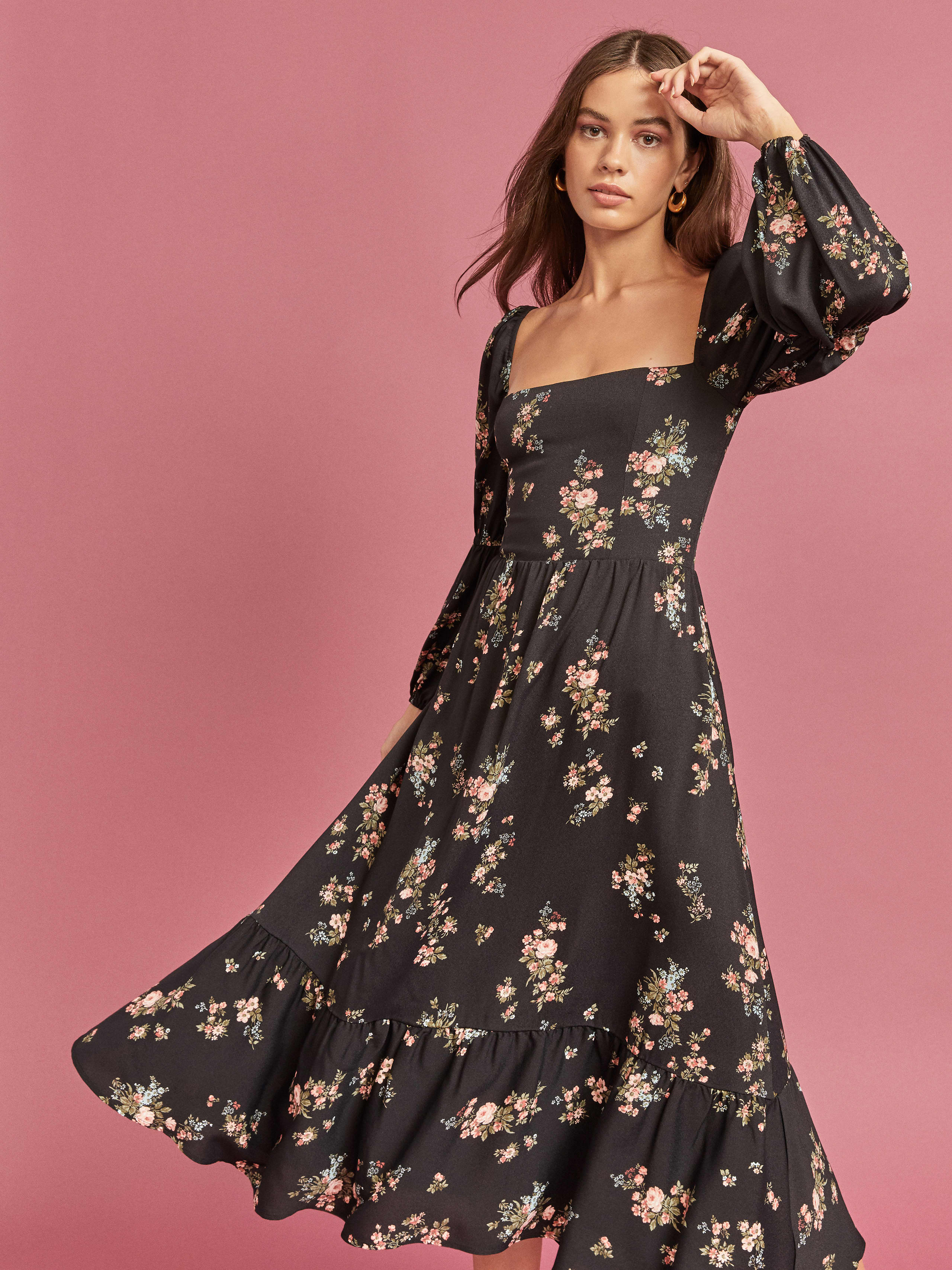 Mica Dress Long Sleeve Midi Crepe Reformation