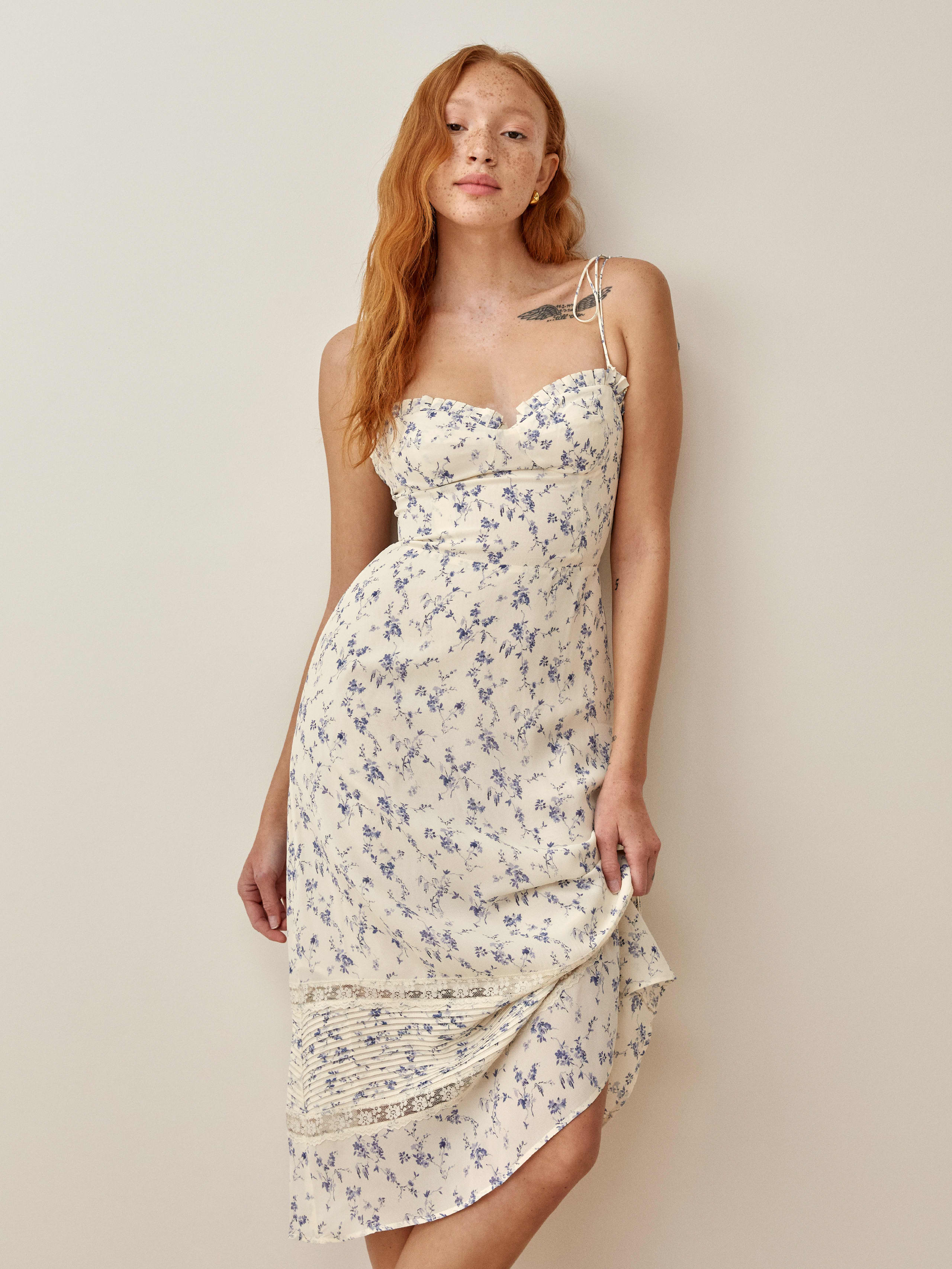 Apricot Dress Short Sleeve Midi Linen Reformation