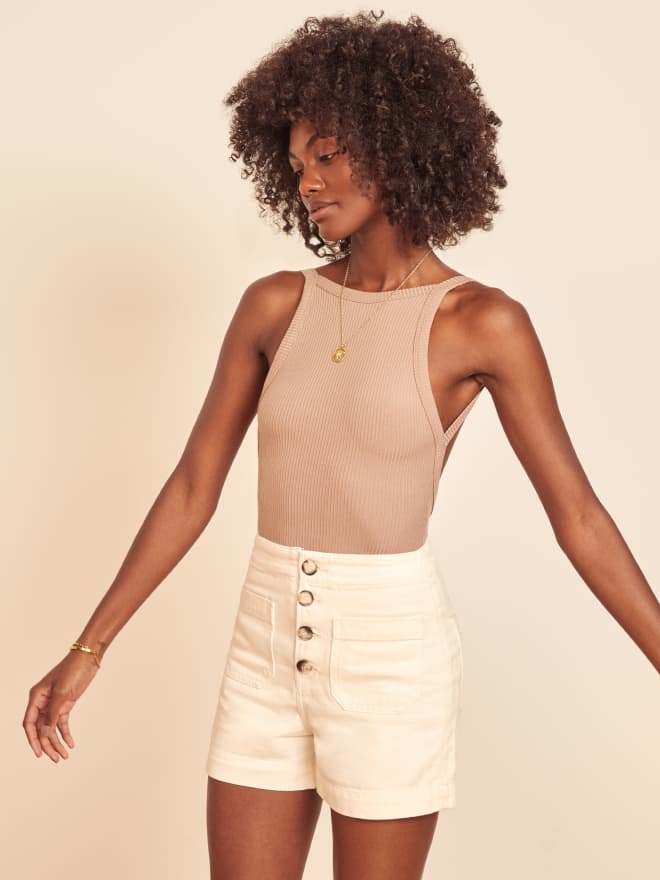 reformation jean shorts