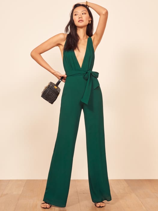 green evening jumpsuit