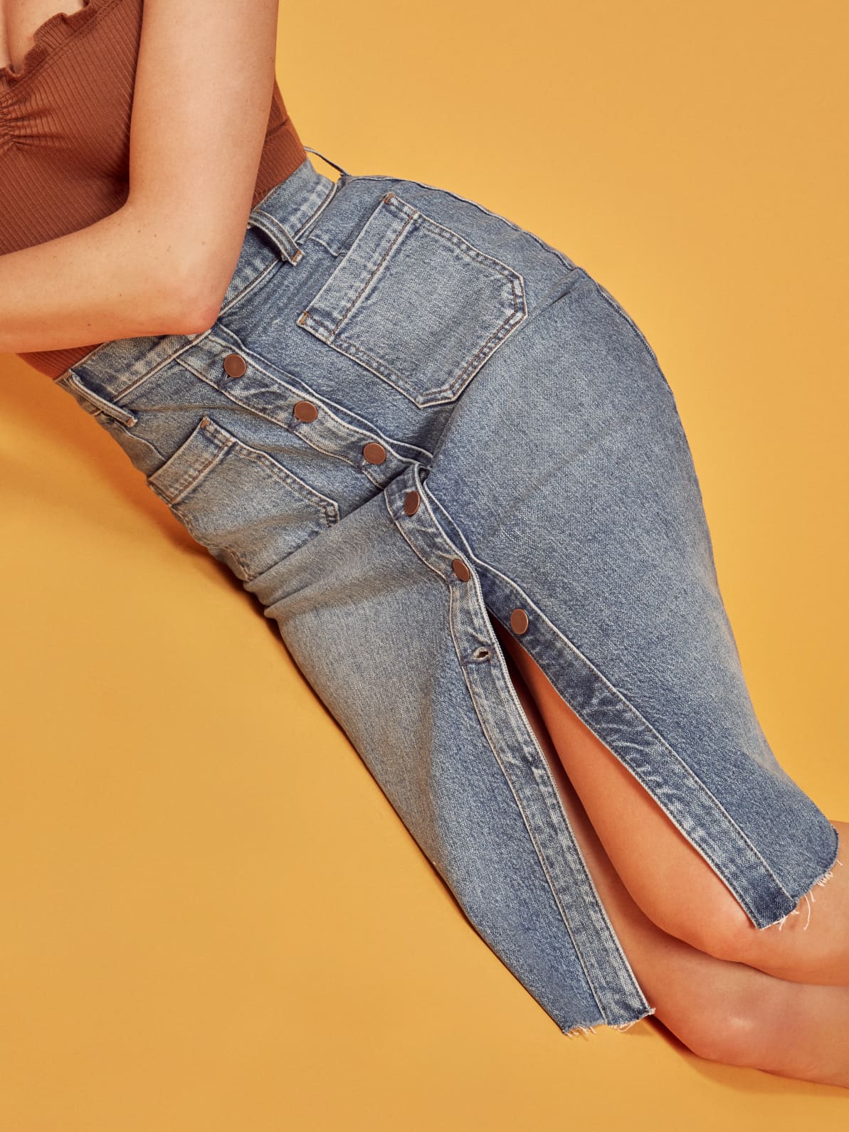 reformation jean skirt