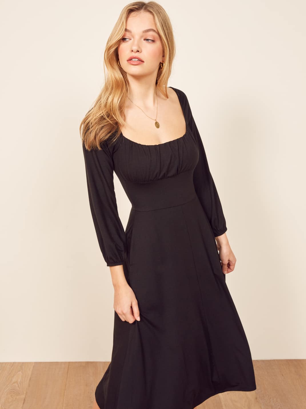 reformation black long sleeve dress
