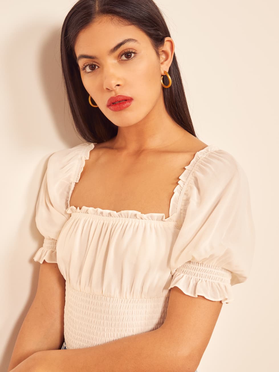 reformation smocked top