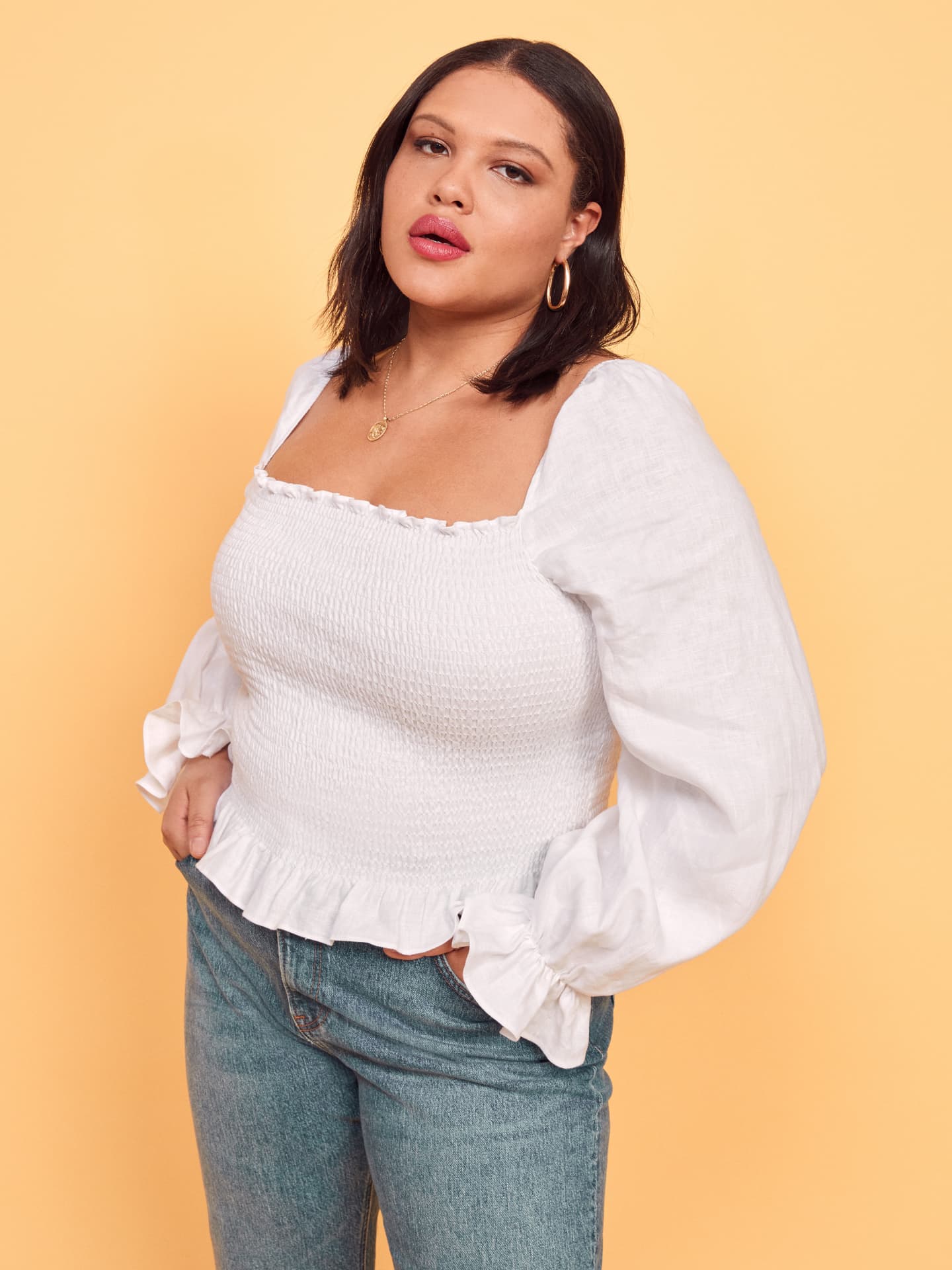 reformation smocked top