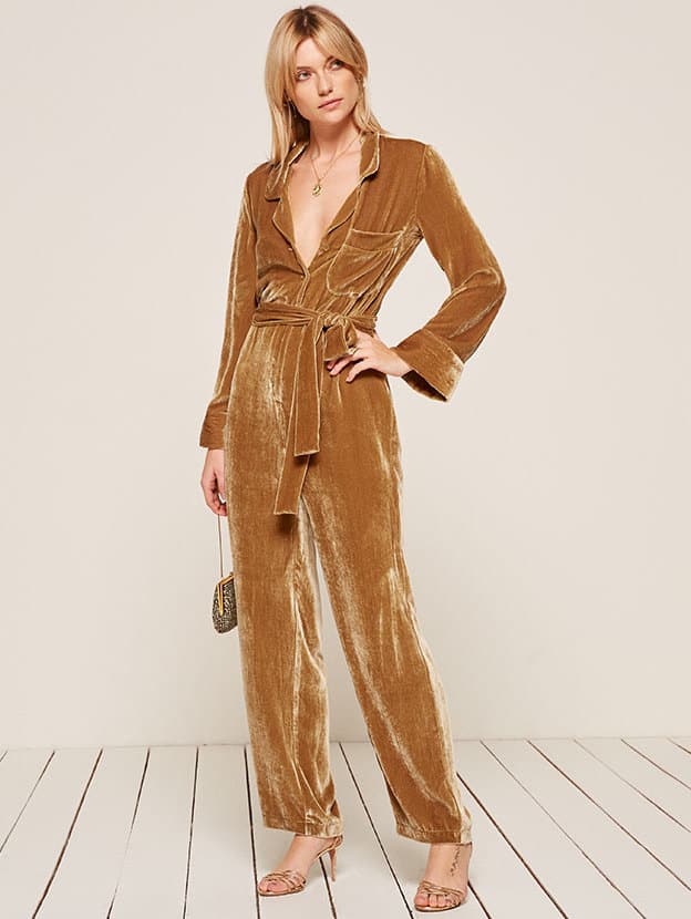 reformation gold jumpsuit