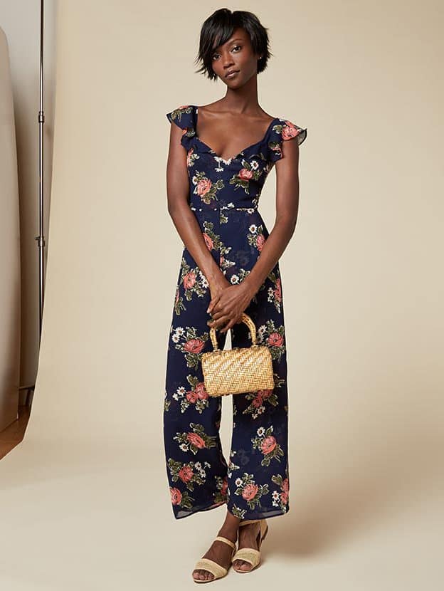 reformation floral jumpsuit