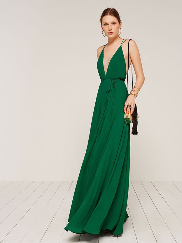 reformation green wrap dress