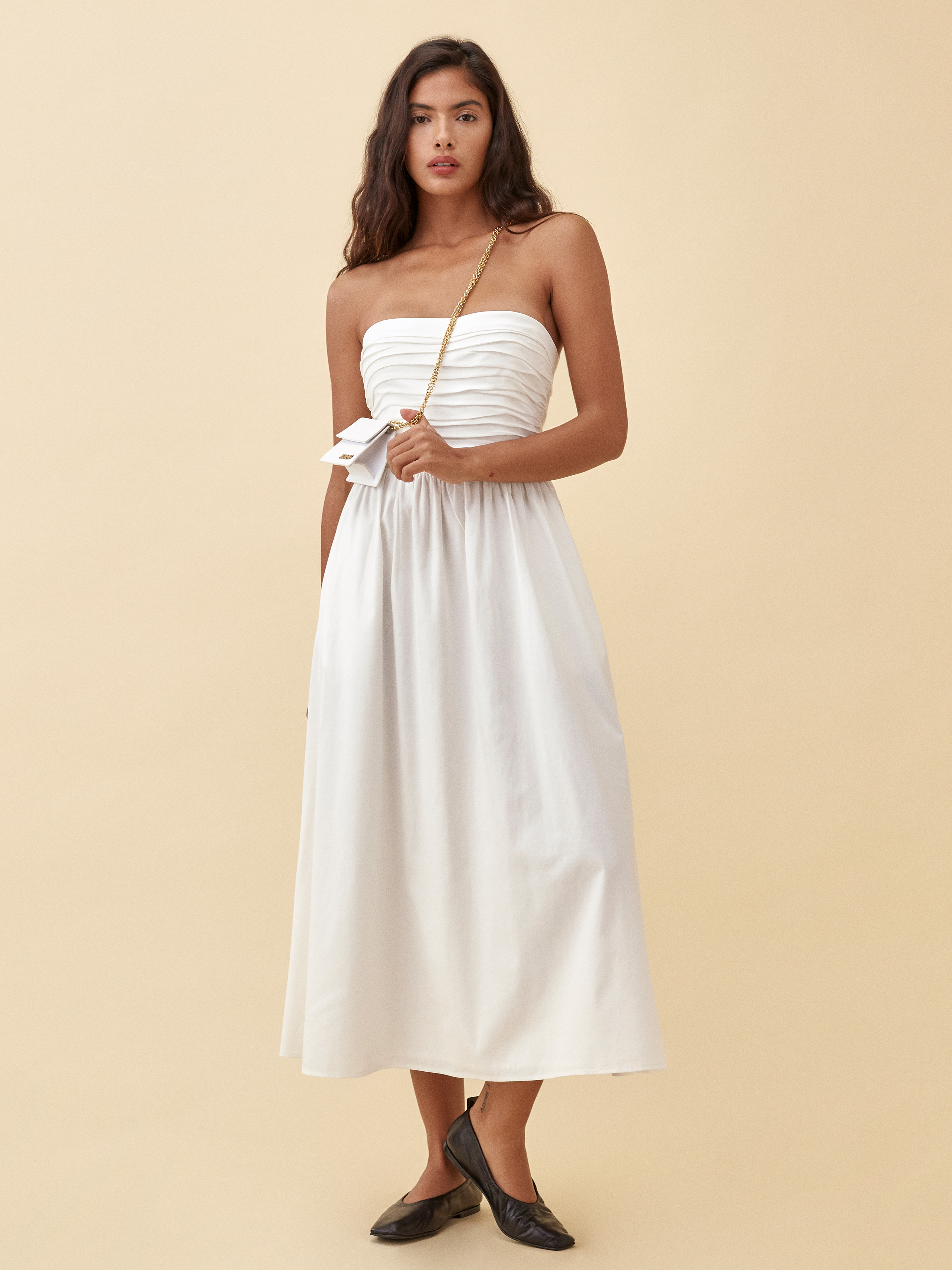 Lissa Dress - Strapless Midi Shirting 